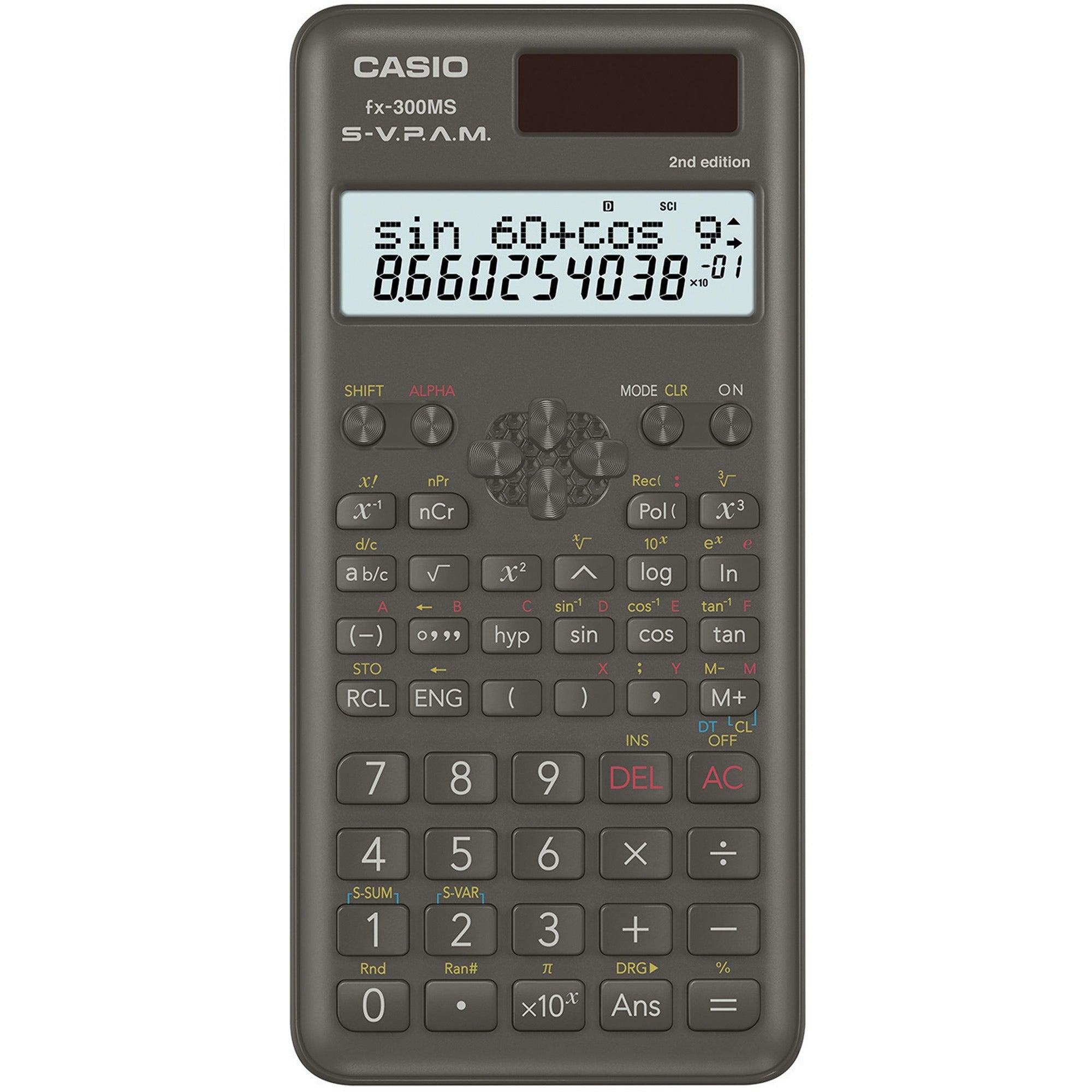 Large Display, Dual Power, Hard Case - 2 Line(s) - 10 Digits - Battery/Solar Powered - 0.4" Height x 3" Width x 6.4" Length - Black - 1 Each