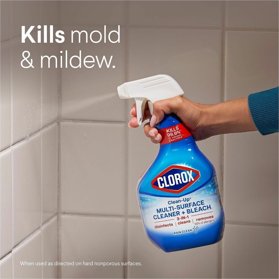 Clorox Clean-Up Multi-Surface Cleaner with Bleach - For Multipurpose - 32 fl oz (1 quart) - Rain Clean Scent - Recommended For: Stain Remover - Deodorize, Disinfectant, Easy to Use - Multi Spray Bottle - 1 Each