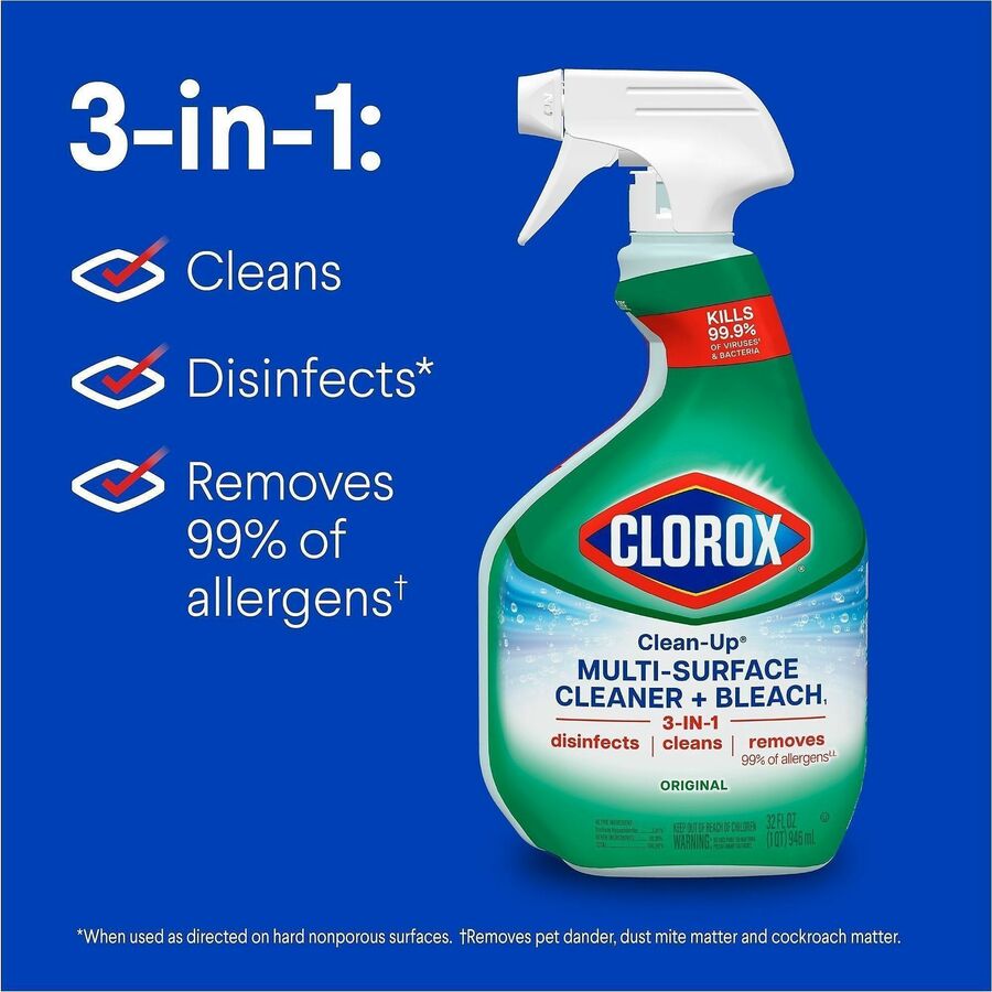 Clorox Clean-Up Multi-Surface Cleaner with Bleach - For Multipurpose - 32 fl oz (1 quart) - Original Scent - Recommended For: Stain Remover - Deodorize, Disinfectant, Easy to Use - Multi Spray Bottle - 1 Each