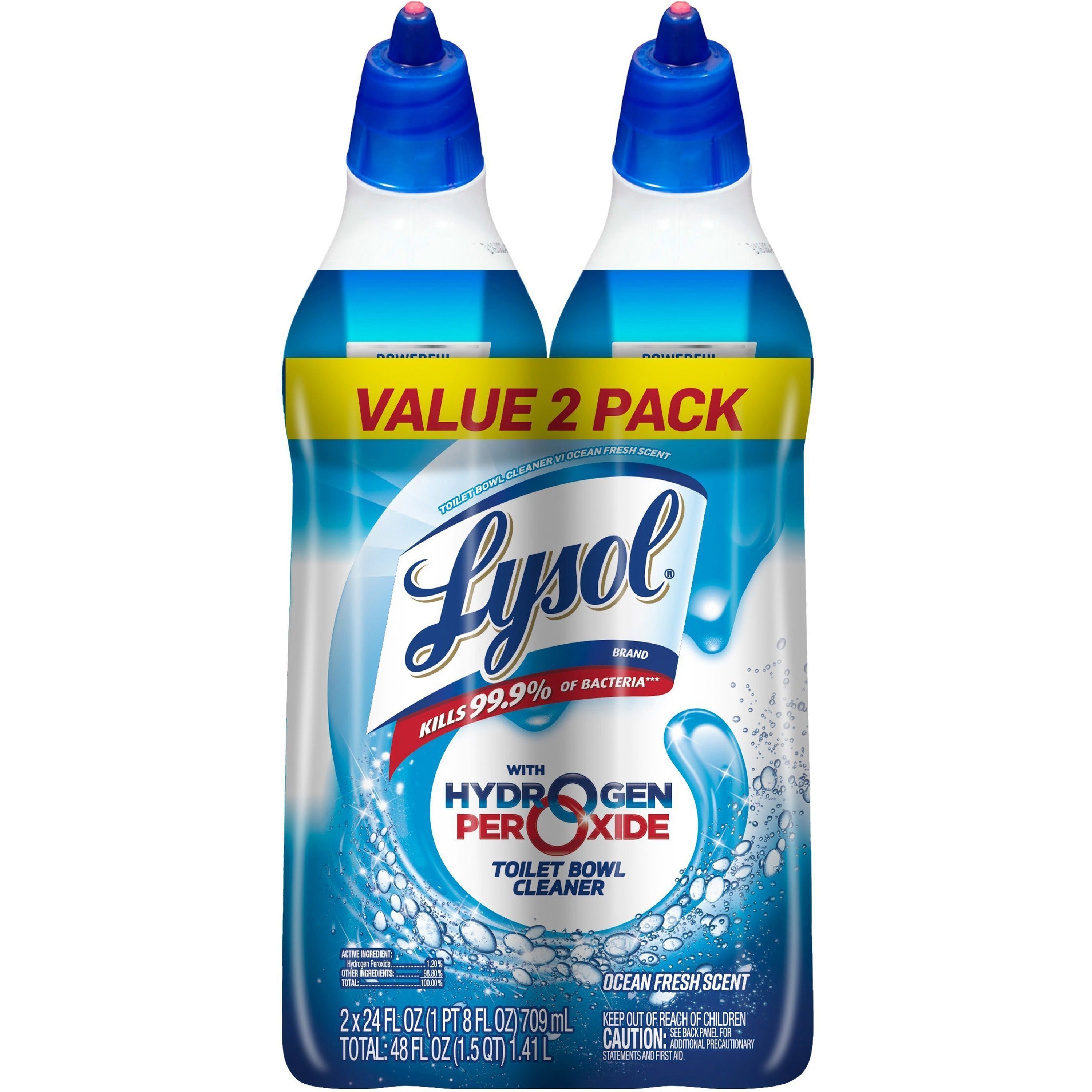 Lysol Hydrogen Peroxide Toilet Cleaner - 24 fl oz (0.8 quart) - Ocean Fresh Scent - Recommended For: Soap Scum Remover - Bleach-free, Residue-free - Blue - 2 / Pack