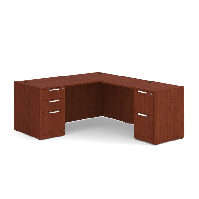 OfficeSource Laminate Double Full Pedestal "L" Desk - 66" x 30" - Cherry