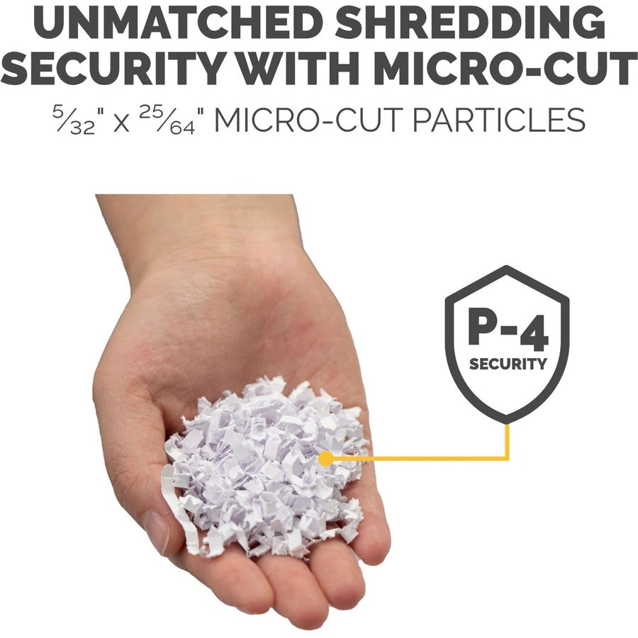 Non-continuous Shredder - Micro Cut - 100 Per Pass - for shredding Paper, Staples, Credit Card, Paper Clip - 0.156" x 0.391" Shred Size - P-4 - 8 ft/min - 8.62" Throat - 15 Minute Run Time - 6 gal Wastebin Capacity - Black