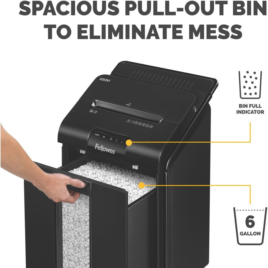 Non-continuous Shredder - Micro Cut - 100 Per Pass - for shredding Paper, Staples, Credit Card, Paper Clip - 0.156" x 0.391" Shred Size - P-4 - 8 ft/min - 8.62" Throat - 15 Minute Run Time - 6 gal Wastebin Capacity - Black