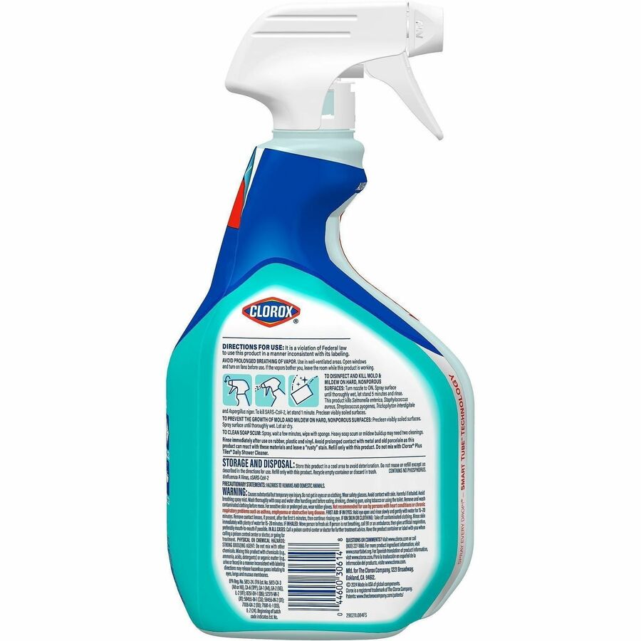 Clorox Disinfecting Bathroom Foamer with Bleach - For Bathroom - 30 fl oz (0.9 quart) - Ocean Mist Scent - Recommended For: Soap Scum Remover - Disinfectant - Clear Spray Bottle - 1 Each