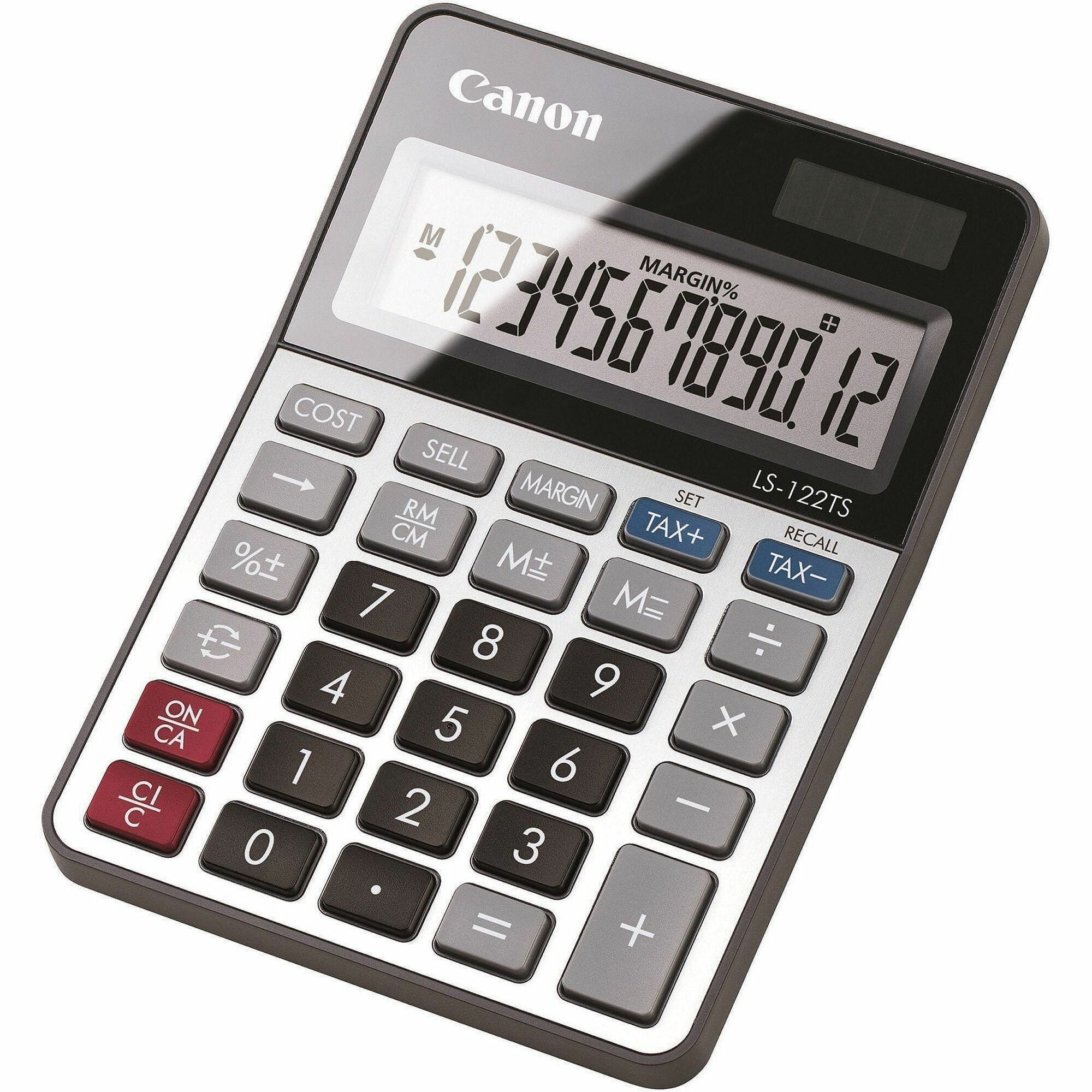 Dual Power, Solar, Battery Powered, Angled Display, Replaceable Battery - 12 Digits - LCD - Battery/Solar Powered - 0.9" Height x 4.2" Width x 5.9" Length - Beige - Metal - Desktop - 1 Each