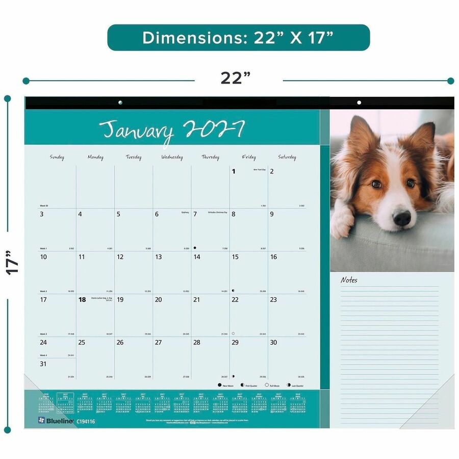 Blueline Man's Best Friend Dogs Desk Pad Calendar