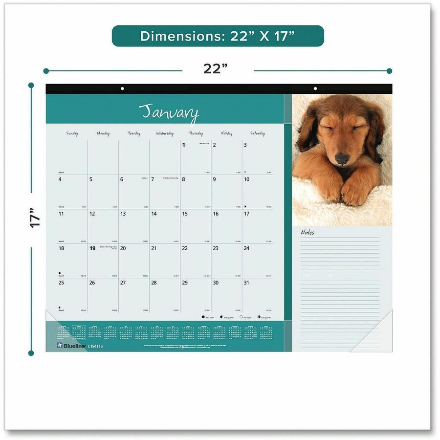 Blueline Man's Best Friend Dogs Desk Pad Calendar