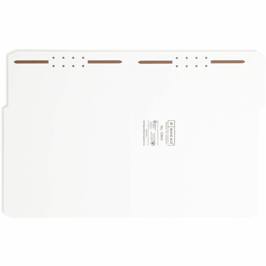 Smead 1/3 Tab Cut Letter Recycled Fastener Folder - 8 1/2" x 11" - 3/4" Expansion - 2 x Prong K Style Fastener(s) - 2" Fastener Capacity - Assorted Tab Position - 11 pt. - White - 10% Recycled - 50 / Box