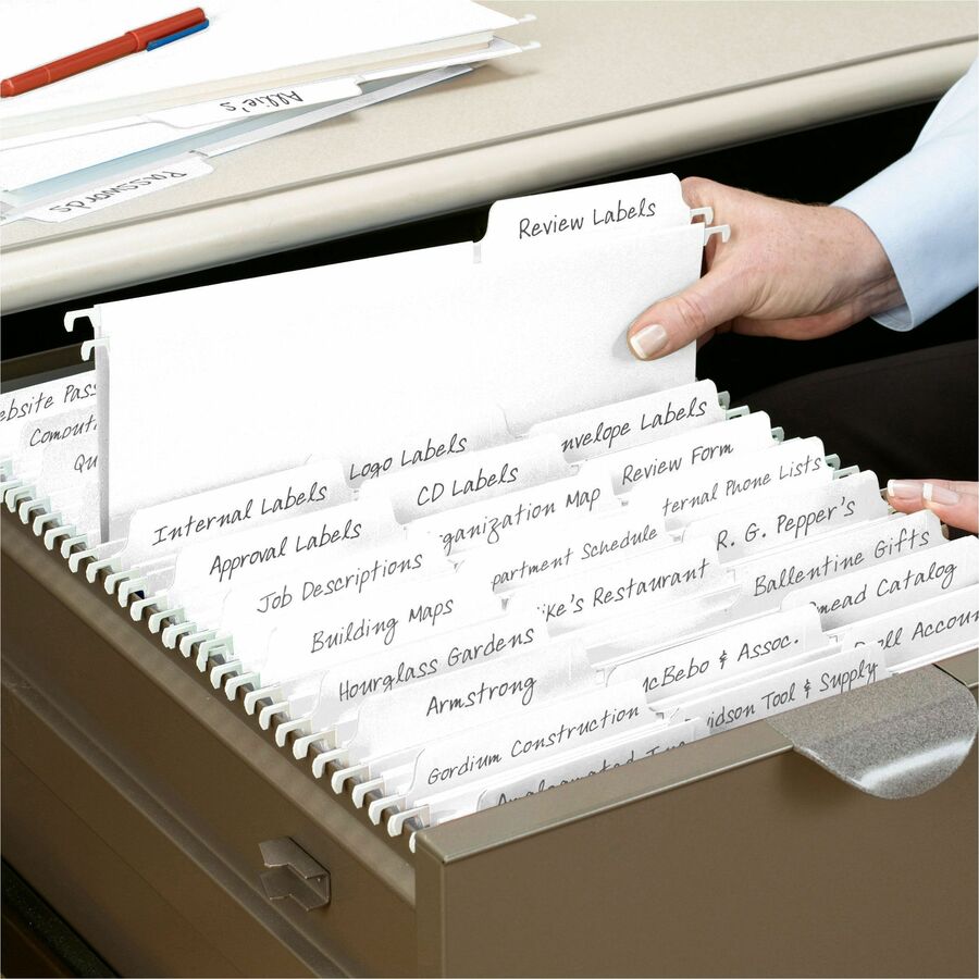 Smead FasTab 1/3 Tab Cut Letter Recycled Hanging Folder - 8 1/2" x 11" - Assorted Tab Position - 11 pt. - White - 10% Recycled - 20 / Box