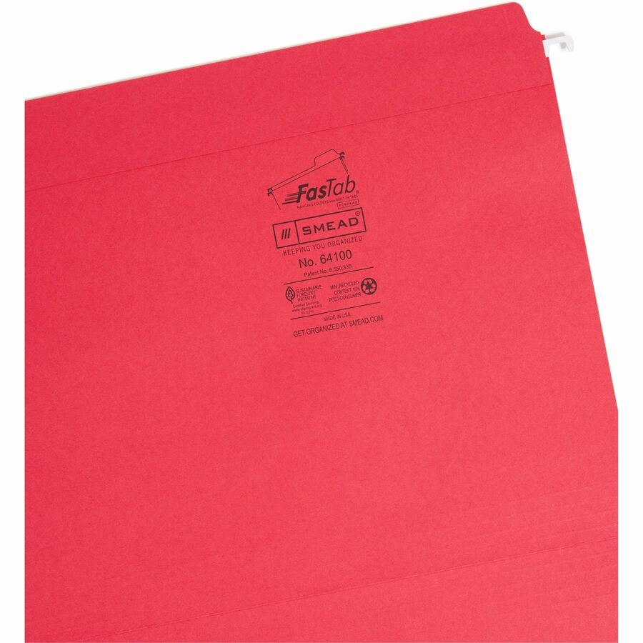 Smead FasTab Straight Tab Cut Letter Recycled Hanging Folder