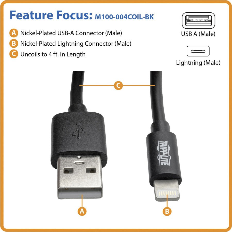 Tripp Lite by Eaton Lightning Connector USB Coiled Cable