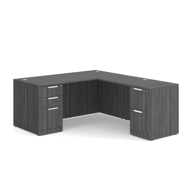 OfficeSource Laminate Double Full Pedestal "L" Desk - 66" x 30" - Coastal Gray