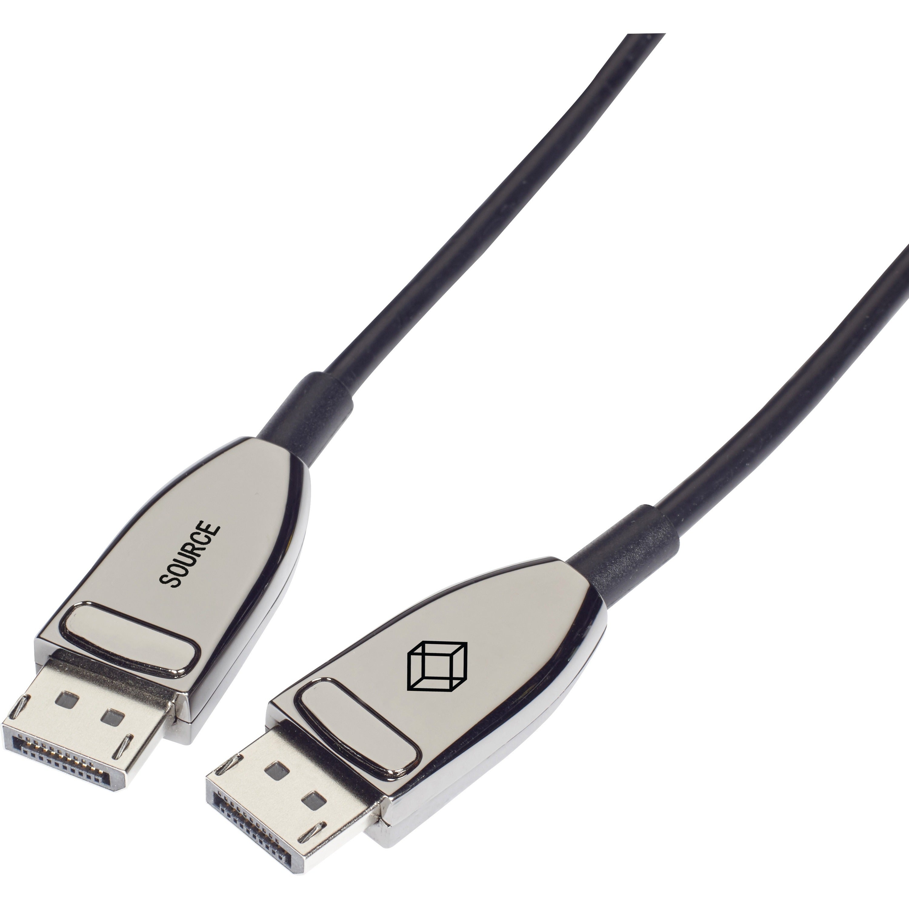 Black Box DisplayPort 1.4 Active Optical Cable, 164.04 ft, Fiber Optic, Male to Male, 32.4 Gbit/s, Supports 7680 x 4320, Nickel Plated, LSZH, Black, 1 Each