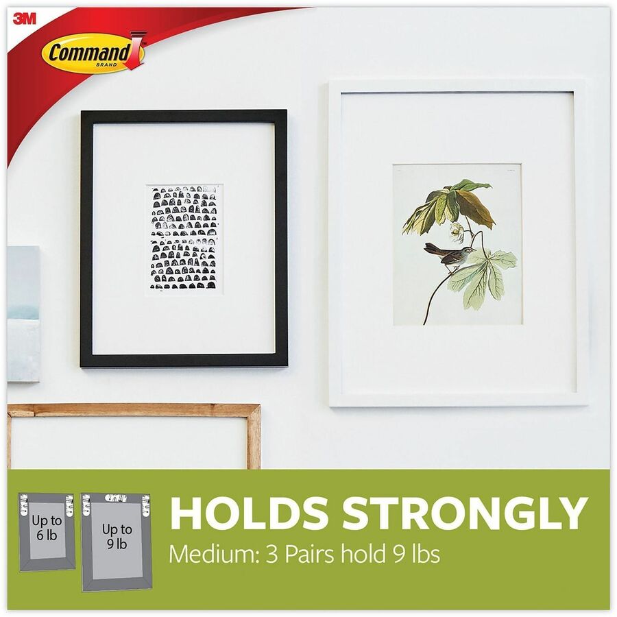12 lb (5.44 kg) Capacity - Adhesive - Medium - for Pictures, Decoration, Painted Surface, Wood, Tile, Frame - White - 12 / Pack