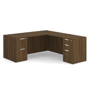 OfficeSource Laminate Double Full Pedestal ''L'' Desk - 71'' x 30'' - Modern Walnut