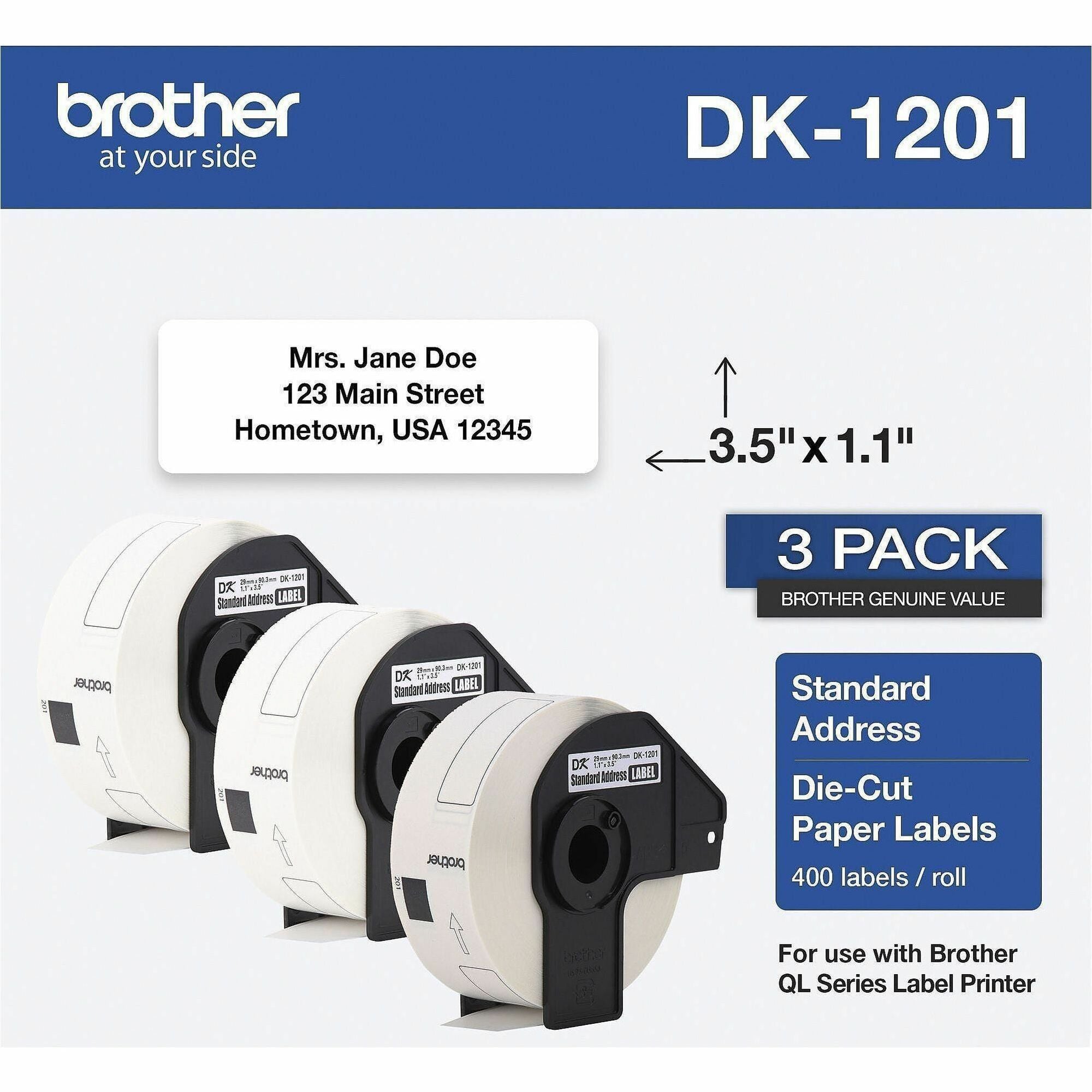 1 9/64" Width x 3 1/2" Length - White - Paper - 400 / Roll - 1200 Total Label(s) - 3 / Pack