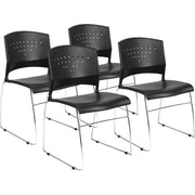 Boss Black Stack Chair With Chrome Frame 4 Pcs Pack
