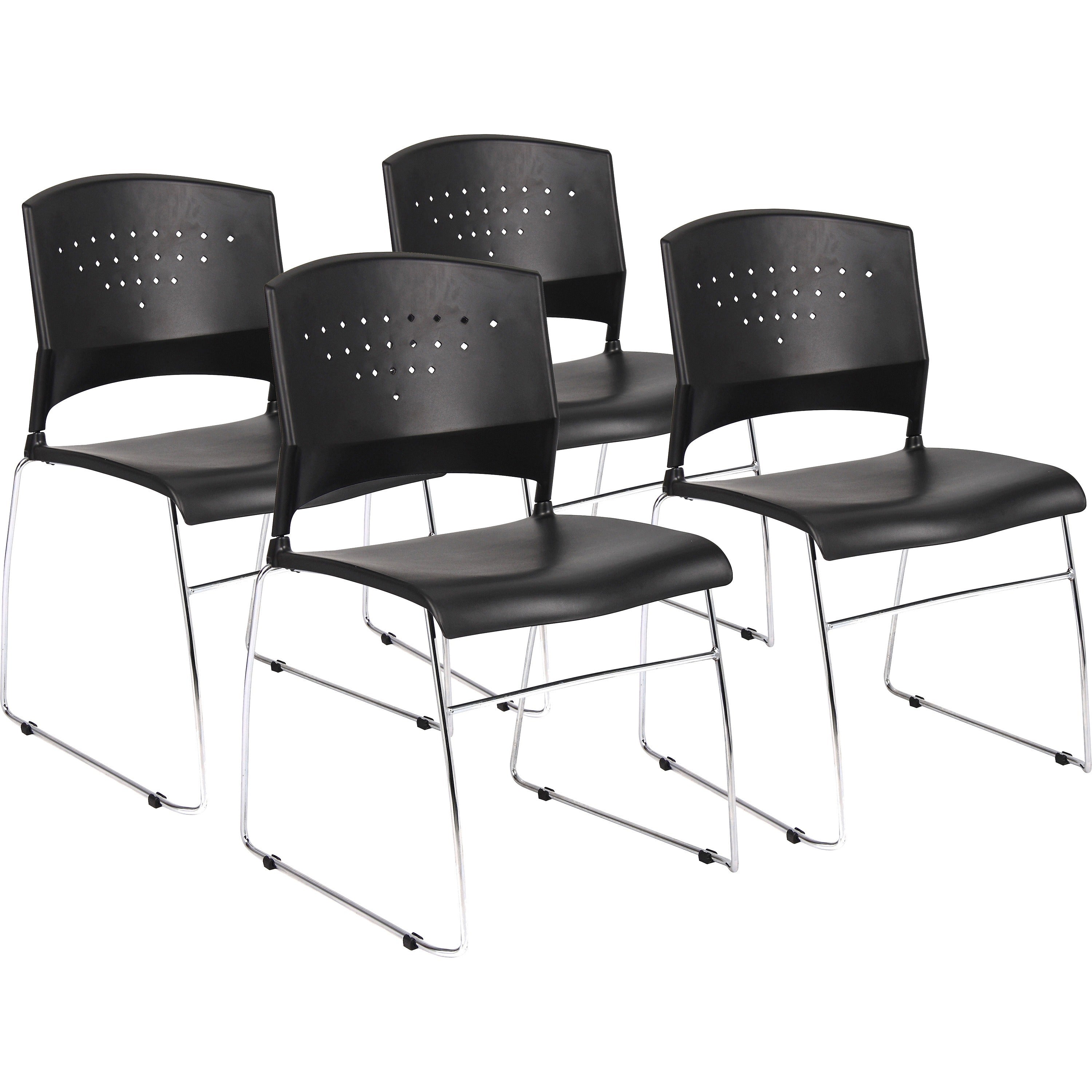 Boss Black Stack Chair With Chrome Frame 4 Pcs Pack