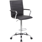 Boss Ribbed Design Drafting Stool - Black Seat Color - Vinyl Seat Material - Black Back Color - Vinyl Back Material - Chrome Frame Color - 5-star Base - Armrest - 1 Each