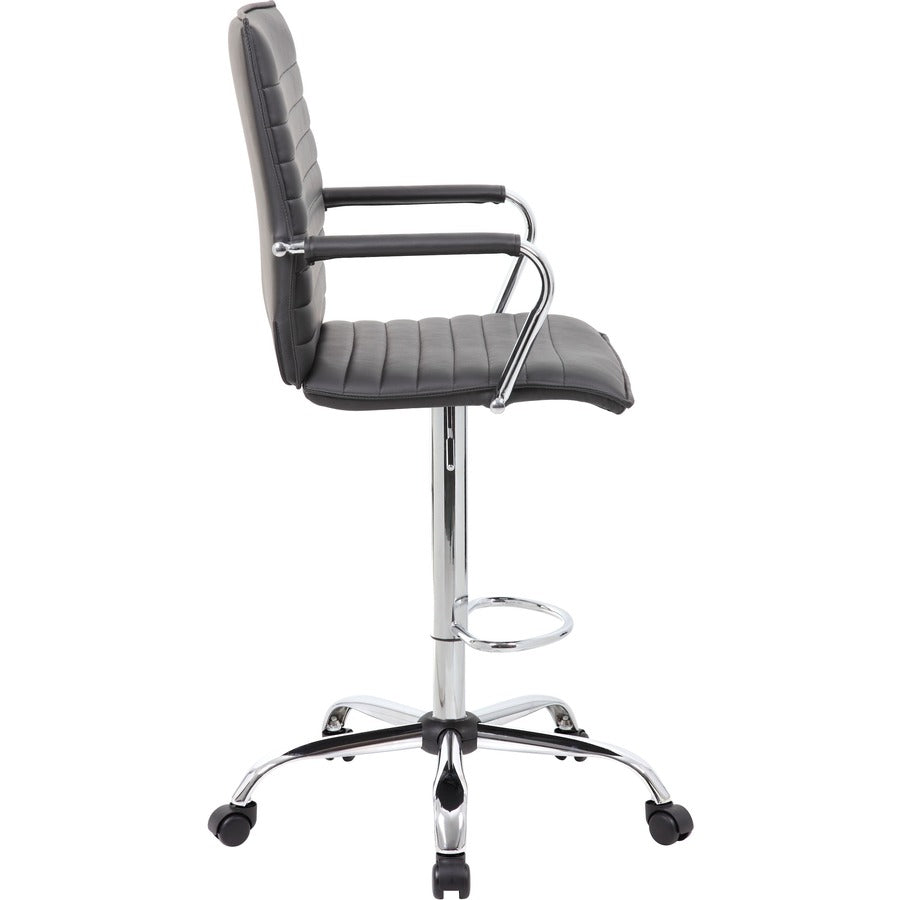 Boss Ribbed Design Drafting Stool - Black Seat Color - Vinyl Seat Material - Black Back Color - Vinyl Back Material - Chrome Frame Color - 5-star Base - Armrest - 1 Each