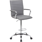 Boss Ribbed Design Drafting Stool - Gray Seat Color - Vinyl Seat Material - Gray Back Color - Vinyl Back Material - Chrome Frame Color - 5-star Base - Armrest - 1 Each