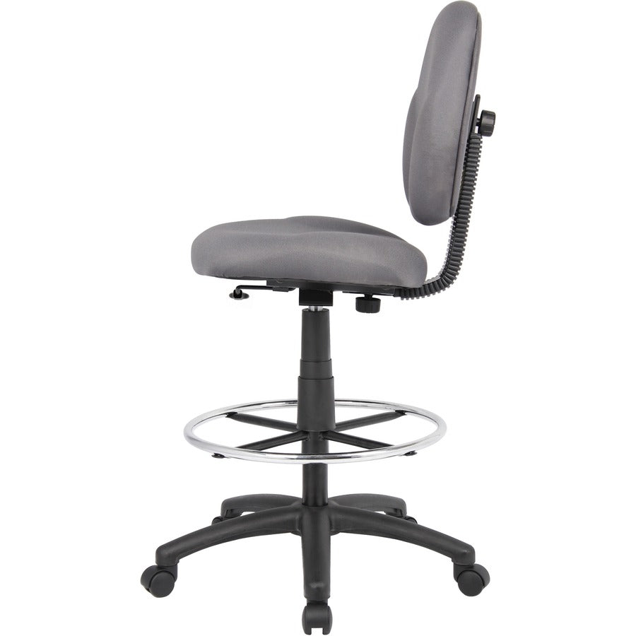 Boss Stand Up Fabric Drafting Stool with Foot Rest, Black - Gray Seat Color - Crepe Fabric Seat Material - Gray Back Color - Crepe Fabric Back Material - 5-star Base - 1 Each
