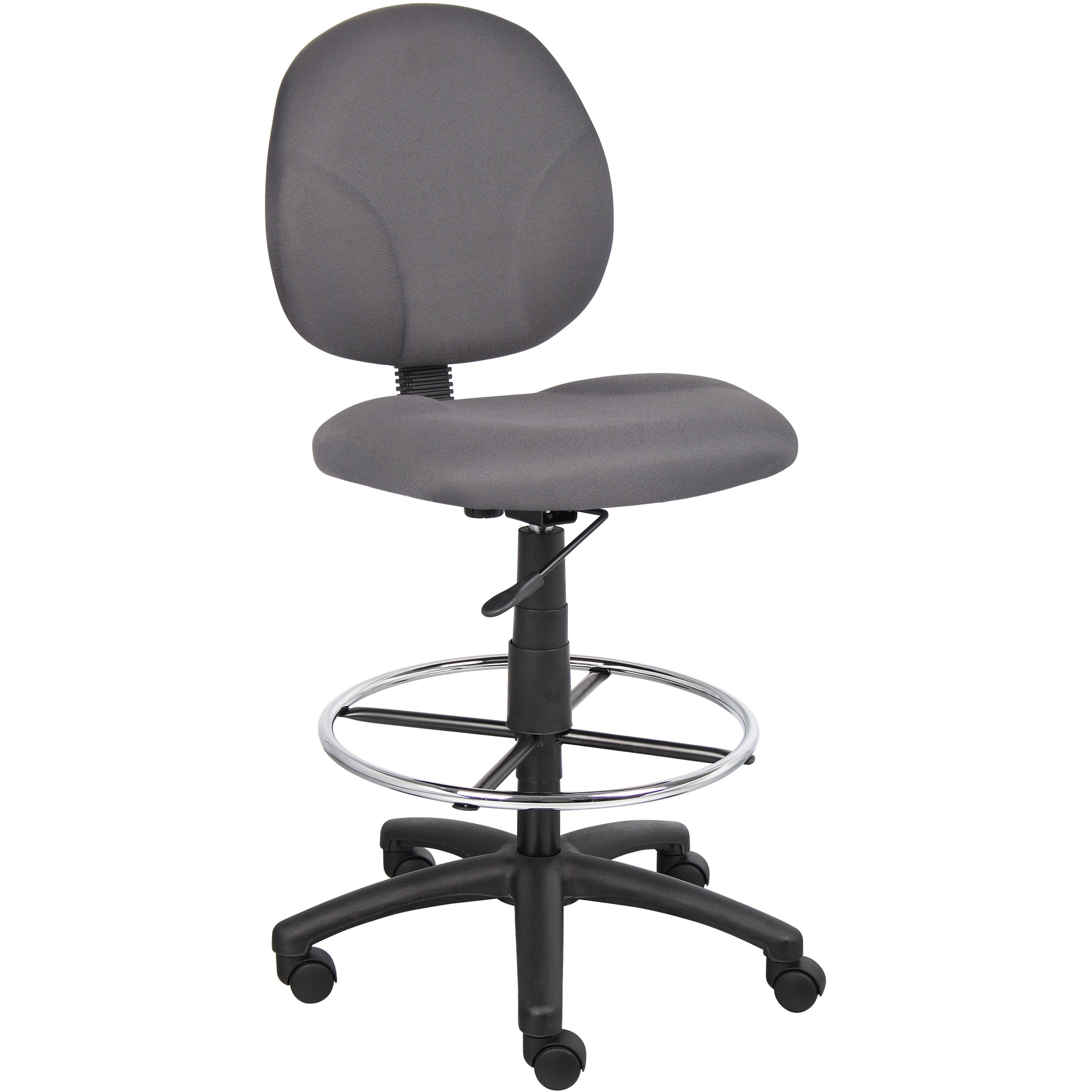 Boss Stand Up Fabric Drafting Stool with Foot Rest, Black - Gray Seat Color - Crepe Fabric Seat Material - Gray Back Color - Crepe Fabric Back Material - 5-star Base - 1 Each