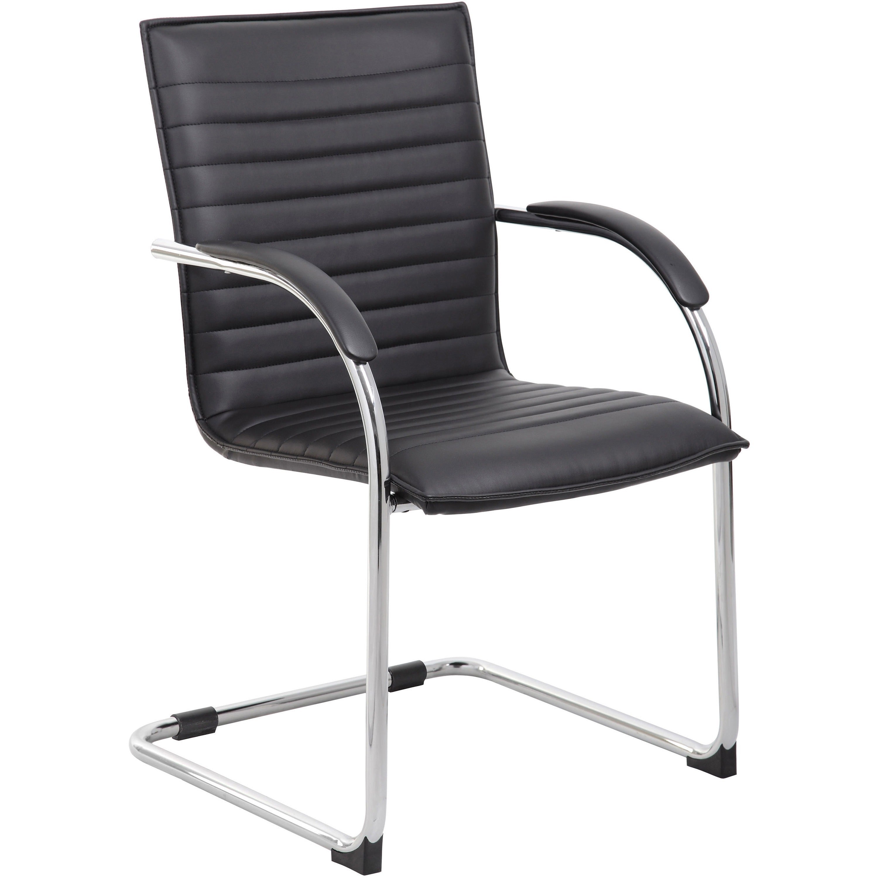 Boss Chrome Frame Vinyl Side Chairs - Black Seat Color - Vinyl Seat Material - Black Back Color - Vinyl Back Material - Chrome Frame Color - Polywood Frame Material - Mid Back - Cantilever Base - 1 Pack
