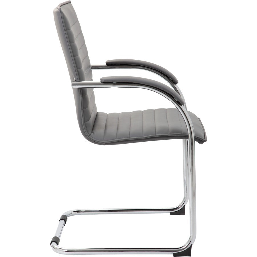 Boss Chrome Frame Vinyl Side Chairs - Gray Seat Color - Vinyl Seat Material - Gray Back Color - Vinyl Back Material - Chrome Frame Color - Polywood Frame Material - Mid Back - Cantilever Base - 1 Pack