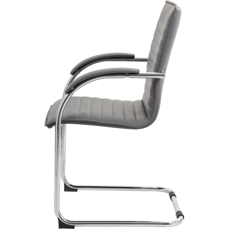 Boss Chrome Frame Vinyl Side Chairs - Gray Seat Color - Vinyl Seat Material - Gray Back Color - Vinyl Back Material - Chrome Frame Color - Polywood Frame Material - Mid Back - Cantilever Base - 1 Pack