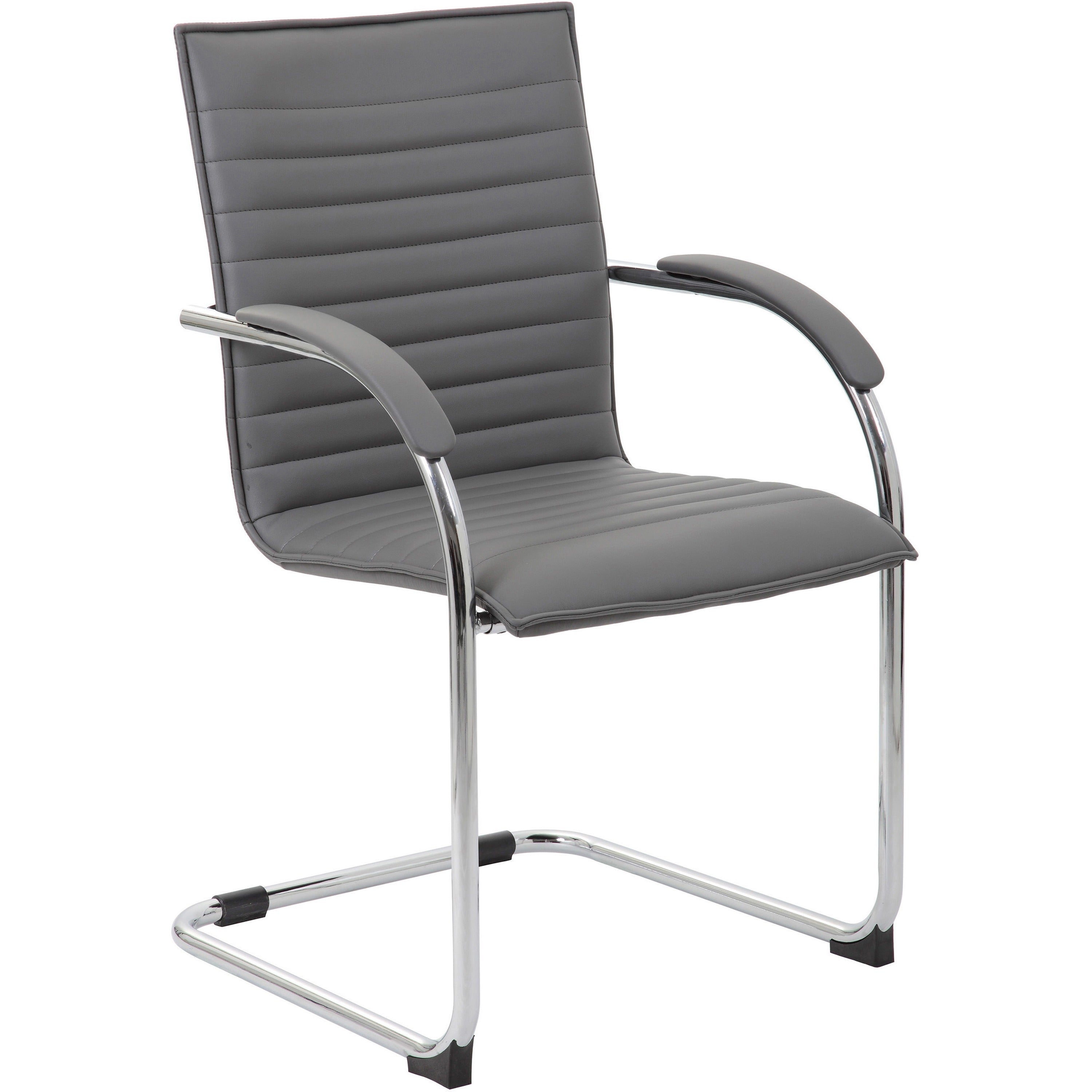 Boss Chrome Frame Vinyl Side Chairs - Gray Seat Color - Vinyl Seat Material - Gray Back Color - Vinyl Back Material - Chrome Frame Color - Polywood Frame Material - Mid Back - Cantilever Base - 1 Pack