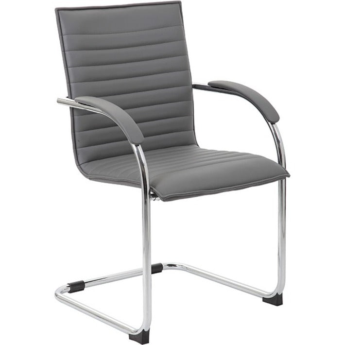 Boss Chrome Frame Vinyl Side Chairs - Gray Seat Color - Vinyl Seat Material - Gray Back Color - Vinyl Back Material - Chrome Frame Color - Polywood Frame Material - Mid Back - Cantilever Base - 1 Pack