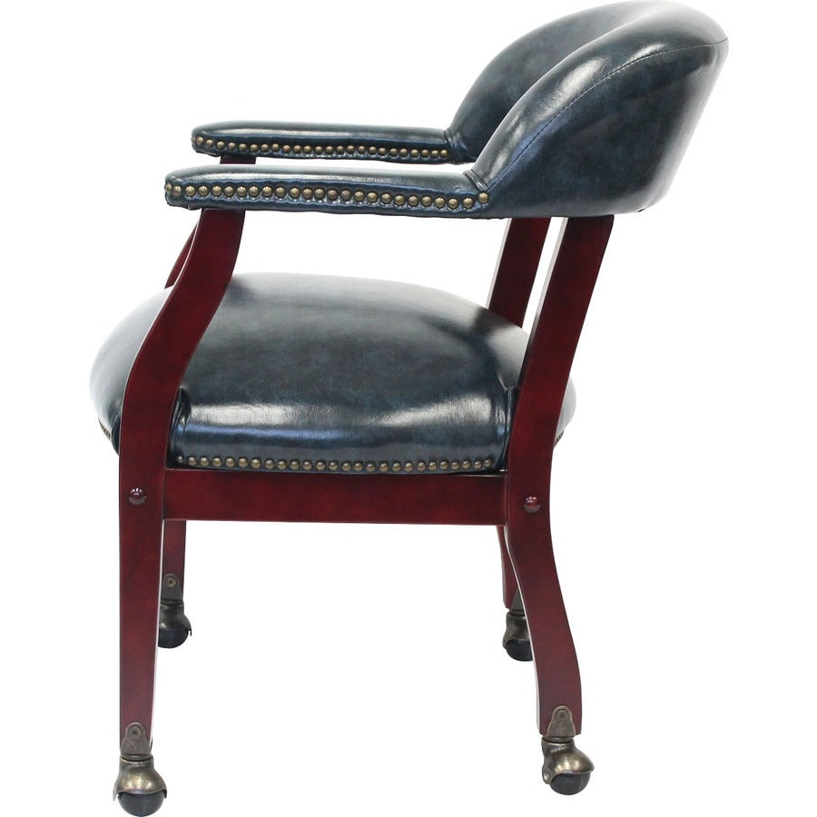 Boss Captain's Chair In Blue Vinyl with Casters