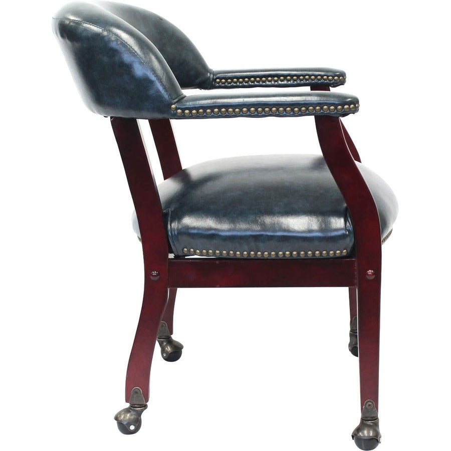 Boss Captain's Chair In Blue Vinyl with Casters