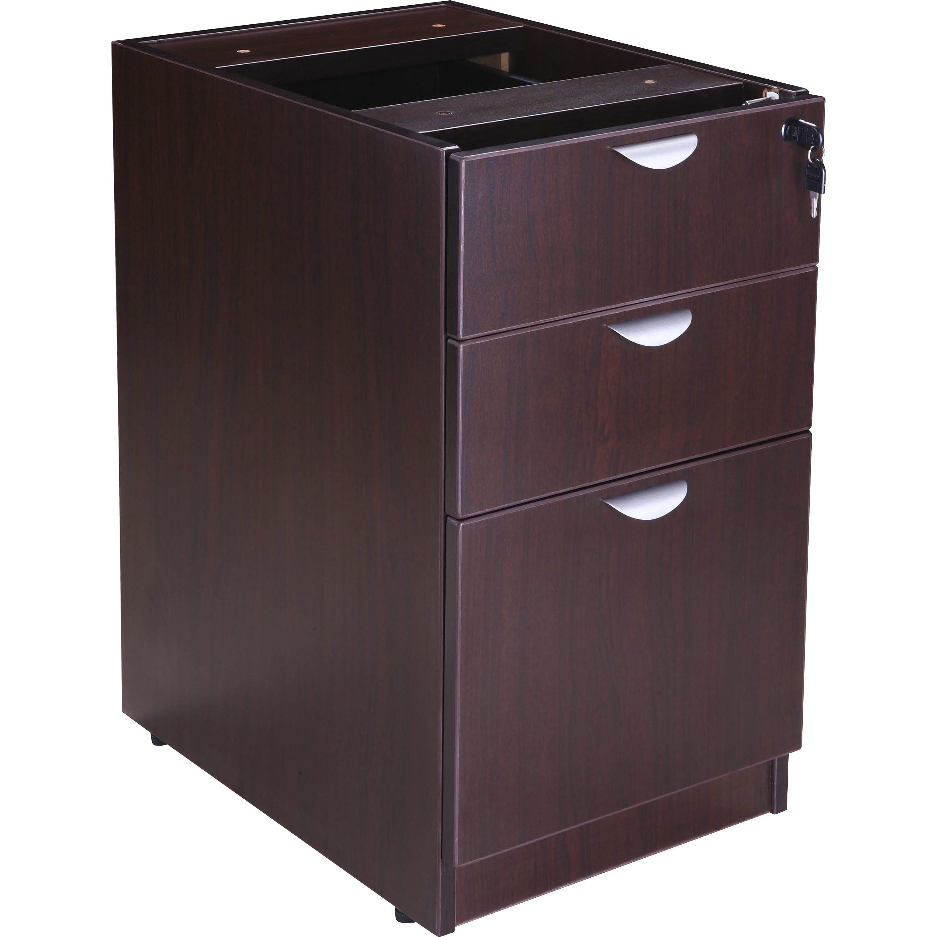 Boss Pedestal, 3-Drawer, Mocha Laminate, 28.5"H x 16"W x 22"D, 1 Each