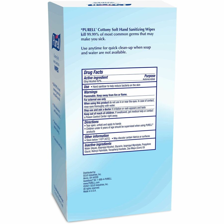 PURELL&reg; Cottony Soft Sanitizing Wipes - 5" Width x 7" Length - White - 120/Box - 12 / Carton