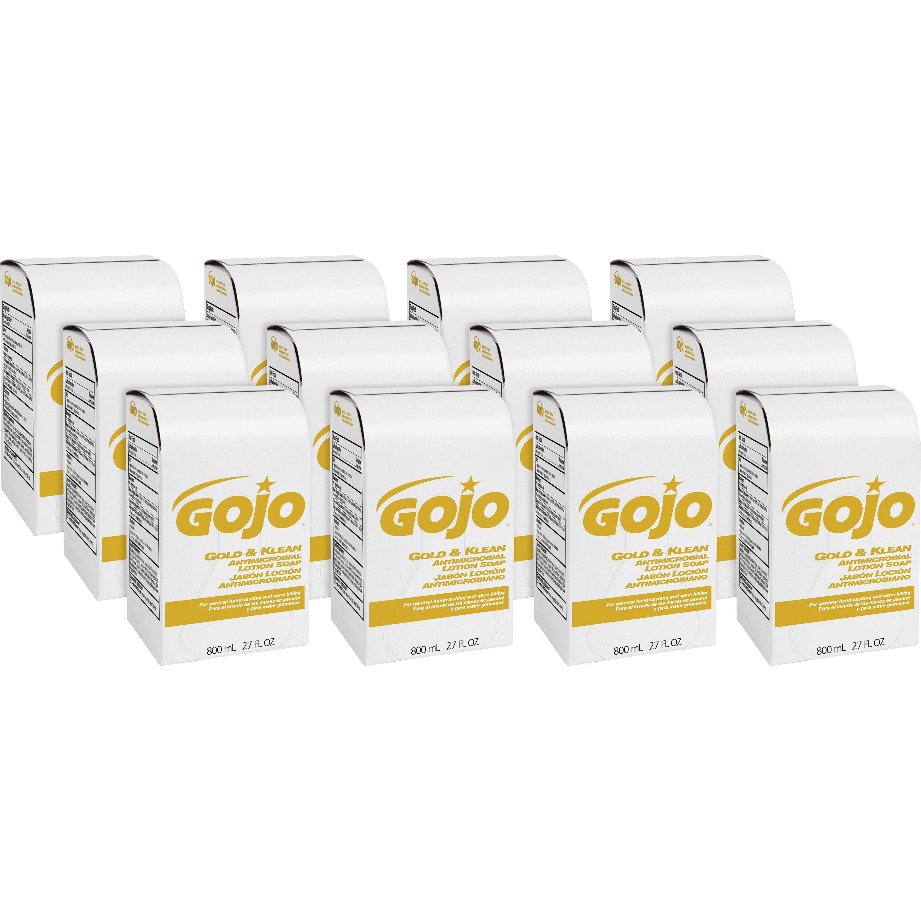 Gojo&reg; Gold & Klean Antimicrobial Lotion Soap - Fresh Scent - 27.05 fl oz - Dirt Remover, Bacteria Remover, Kill Germs - Antibacterial - Leak Proof, Non-clog, Bio-based - 12 / Carton