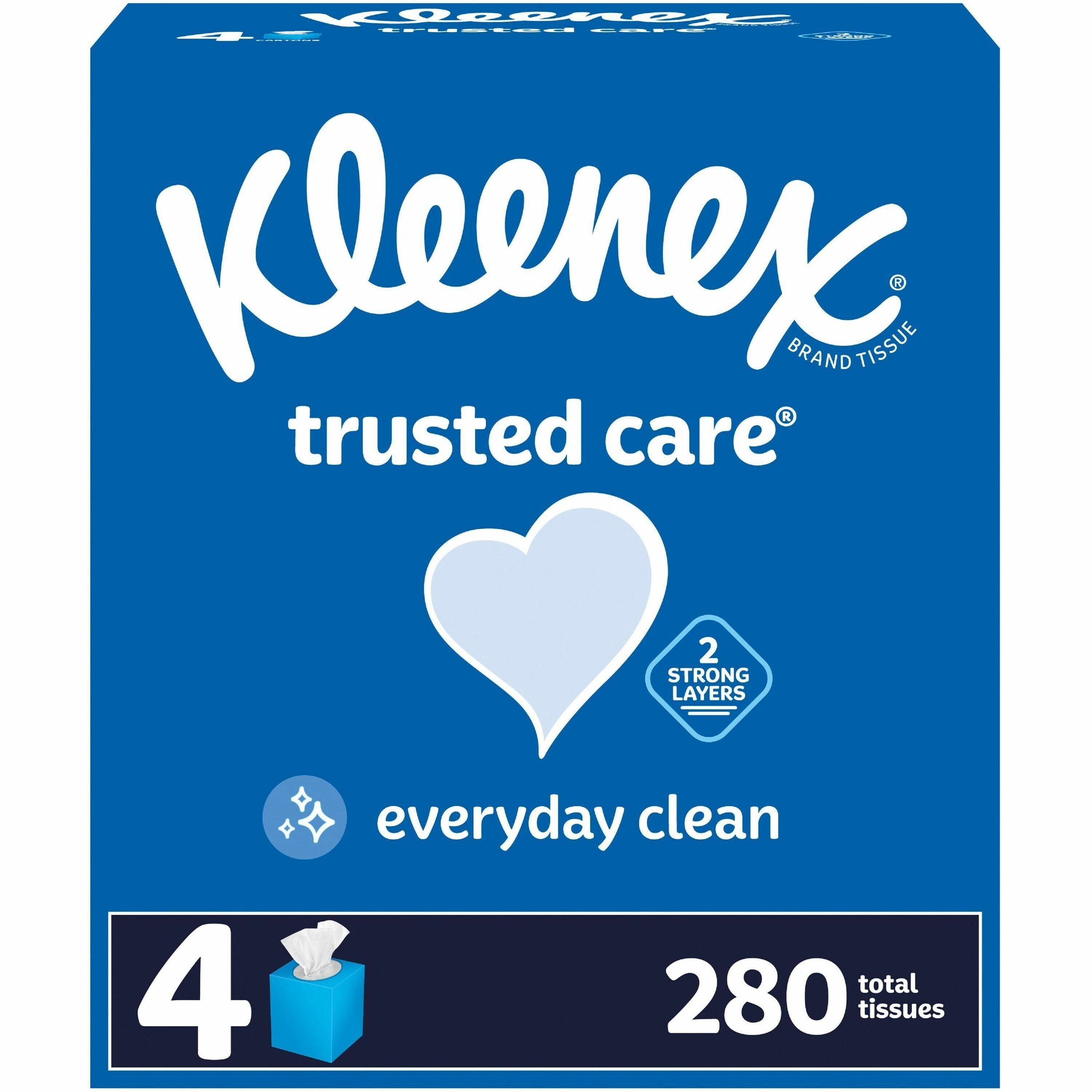 Kleenex Trusted Care Tissues - 2 Ply - 8.20" Width x 8.40" Length - White - 70/Box - 4 / Pack