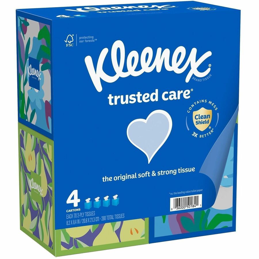 Kleenex Trusted Care Tissues - 2 Ply - 8.20" Width x 8.40" Length - White - 70/Box - 4 / Pack