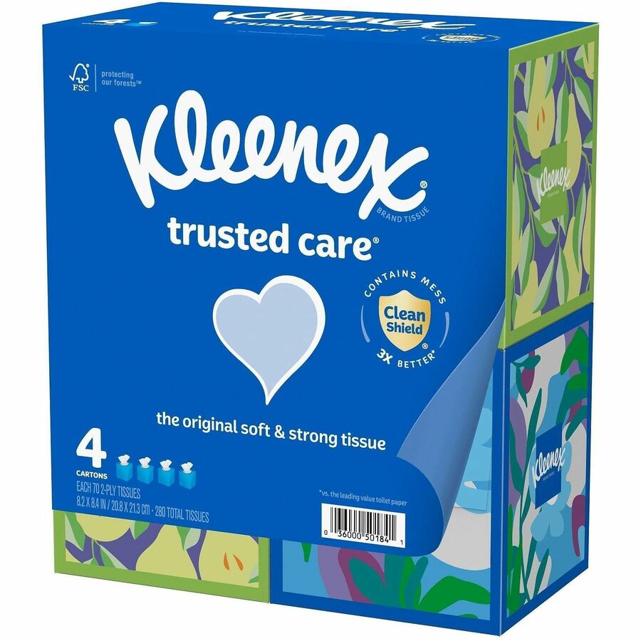 Kleenex Trusted Care Tissues - 2 Ply - 8.20" Width x 8.40" Length - White - 70/Box - 4 / Pack
