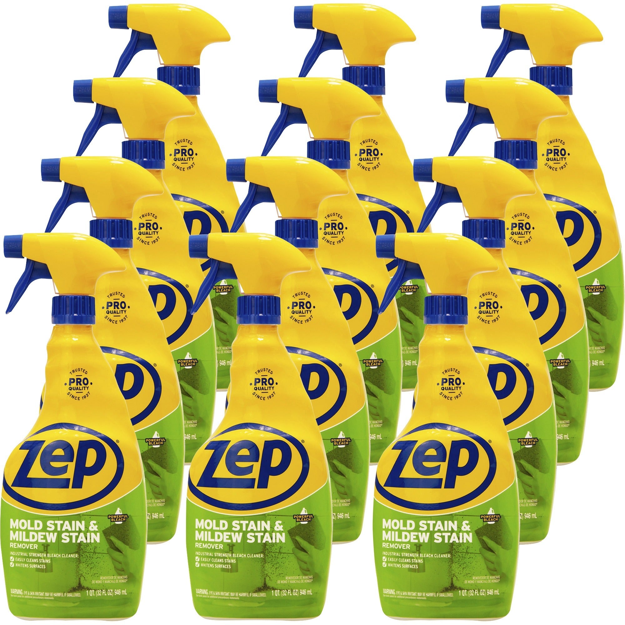 Zep No-Scrub Mold/Mildew Remover - For Multi Surface - 32 fl oz (1 quart) - Recommended For: Stain Remover - Disinfectant - Blue - 12 / Carton