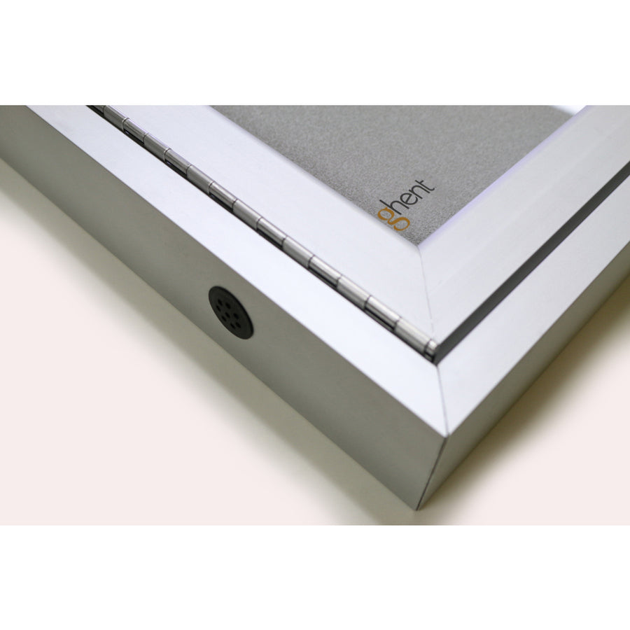 Ghent 1 Door Enclosed Vinyl Bulletin Board, 24" x 18", Silver Vinyl Surface, Locking Hinged Door, Satin Aluminum Frame, 1 Each