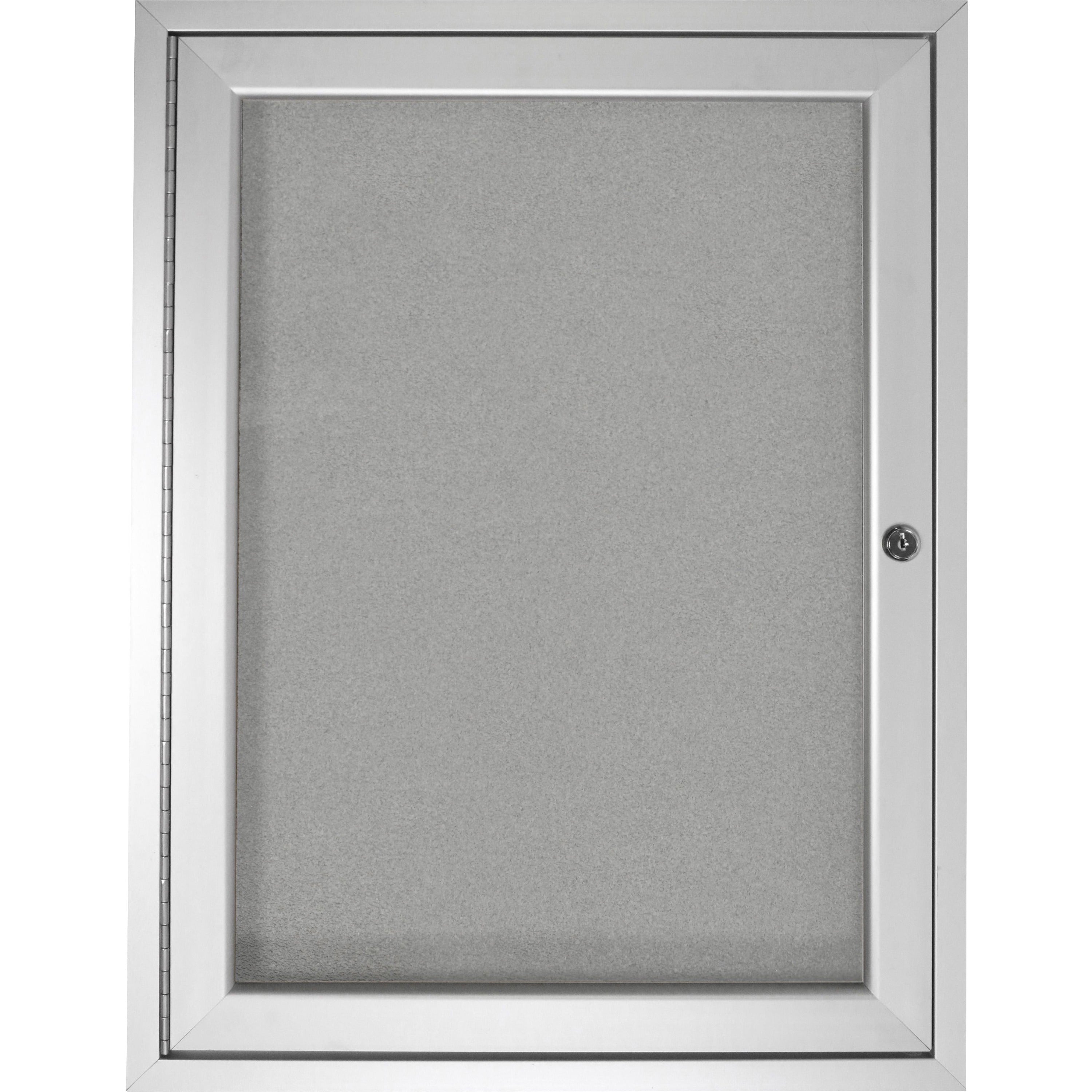 Ghent 1 Door Enclosed Vinyl Bulletin Board, 24" x 18", Silver Vinyl Surface, Locking Hinged Door, Satin Aluminum Frame, 1 Each