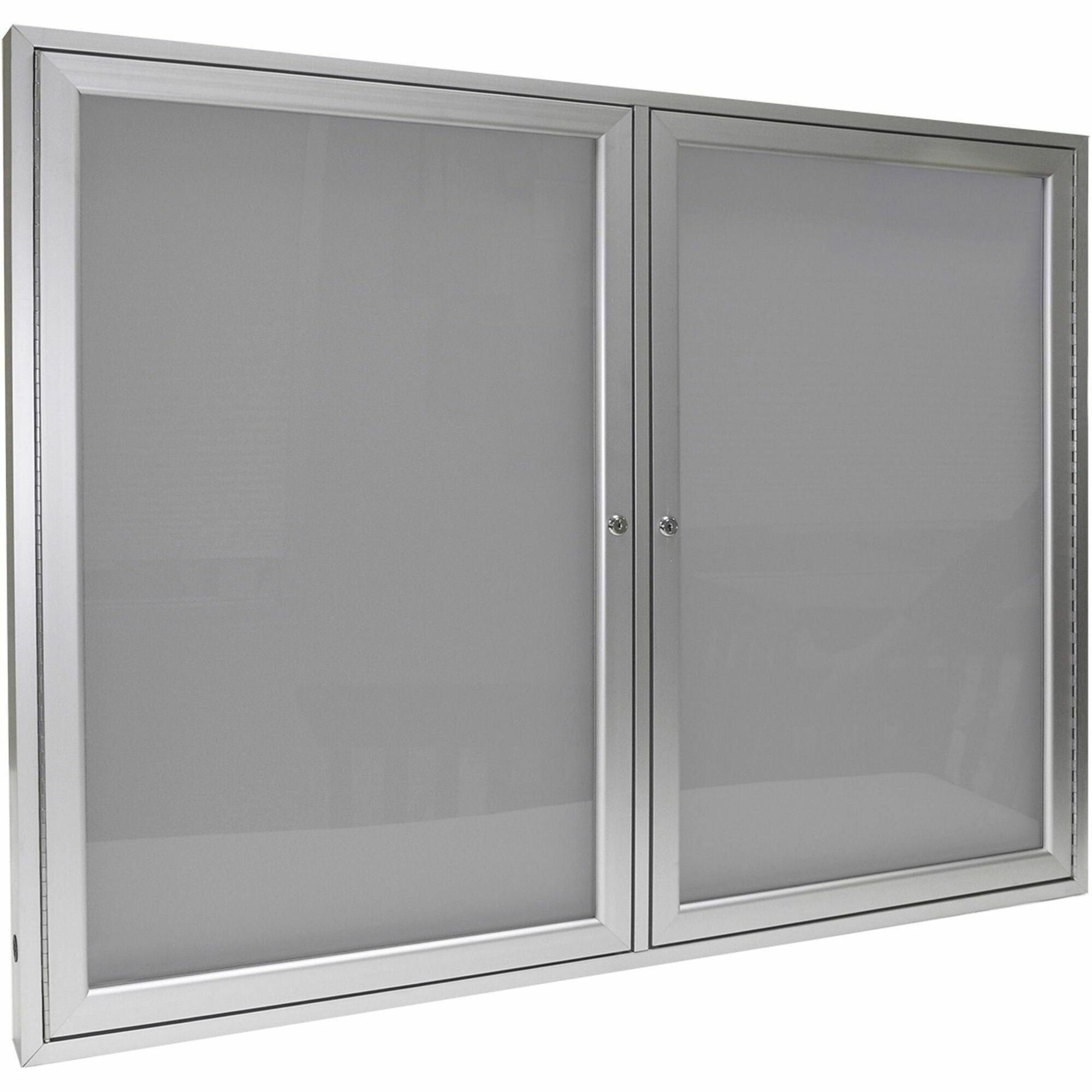 Ghent 2 Door Enclosed Vinyl Bulletin Board with Satin Aluminum Frame, 36" x 60", Silver Surface, Locking Hinged Doors, Self-Healing, Water & Weather Resistant, Includes 2 Keys, 1 Each