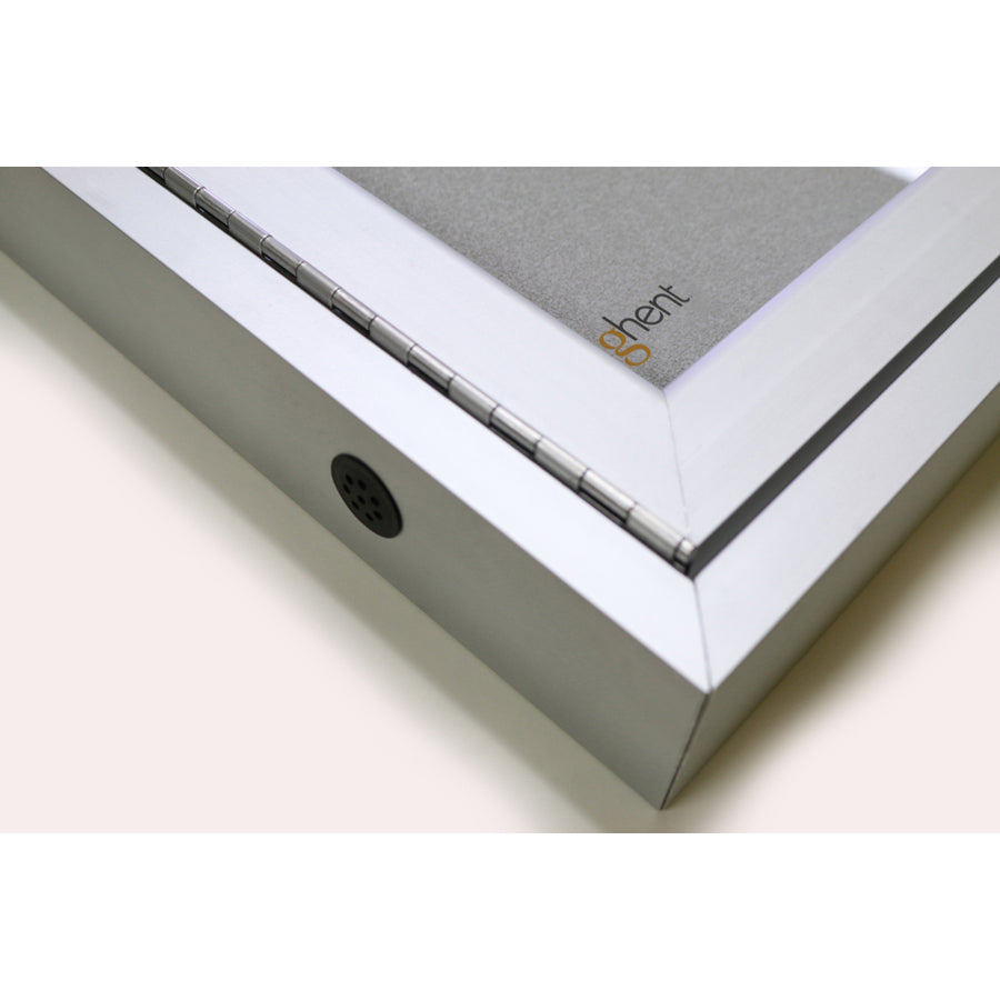 Ghent 3 Door Enclosed Vinyl Bulletin Board with Satin Aluminum Frame, Silver Surface, 48" x 96", Locking Hinged Doors, 1 Each