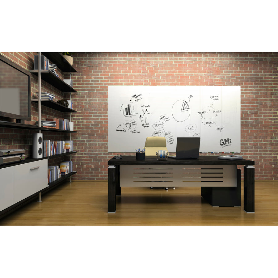 Ghent Aria Low Profile Glass Whiteboard - 36" (3 ft) Width x 24" (2 ft) Height - Tempered Glass Surface - White Back - Rectangle - Horizontal/Vertical - Magnetic - Square Corner, Recyclable - 1 Each - TAA Compliant
