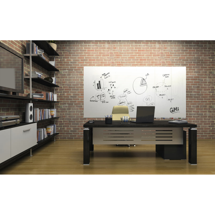 Ghent Aria Low Profile Glass Whiteboard - 60" (5 ft) Width x 48" (4 ft) Height - Tempered Glass Surface - White Back - Rectangle - Horizontal/Vertical - Magnetic - Square Corner, Recyclable - 1 Each - TAA Compliant