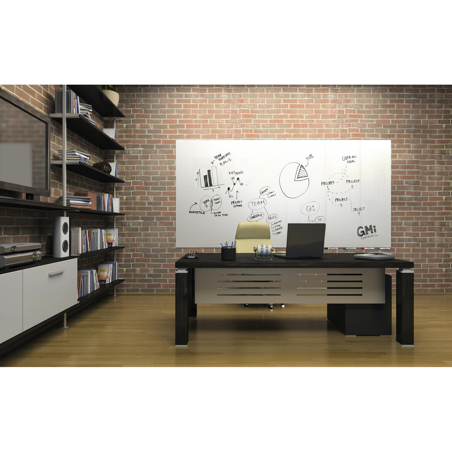 Ghent Aria Low Profile Glass Whiteboard - 72" (6 ft) Width x 48" (4 ft) Height - Tempered Glass Surface - White Back - Rectangle - Horizontal/Vertical - Magnetic - Square Corner, Recyclable - 1 Each - TAA Compliant