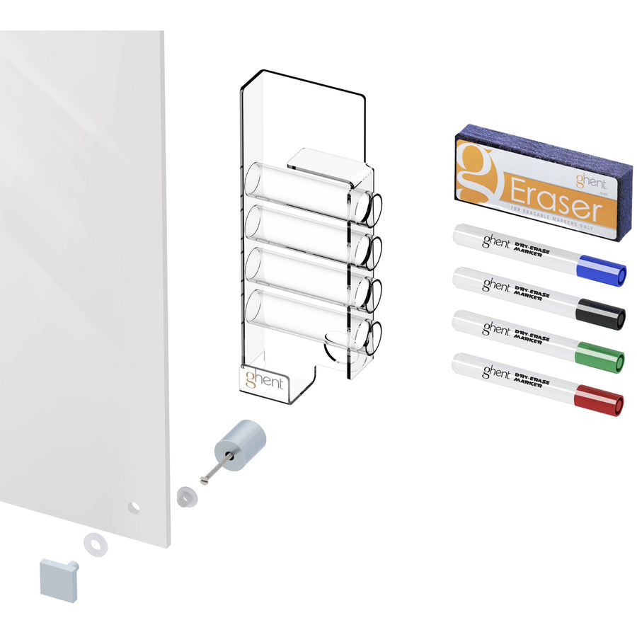 Ghent Harmony 48" x 48" Magnetic Tempered Glass Dry Erase Board, White Back, Square, Accessory Holder, 1 Each