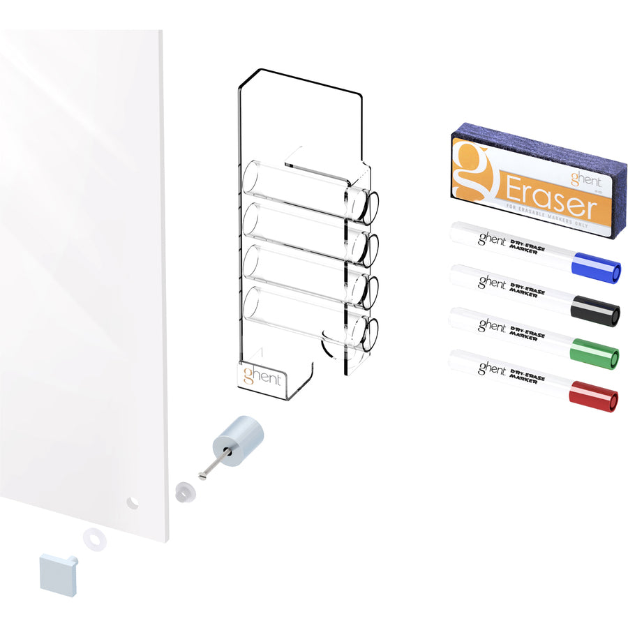 Ghent Harmony Glass Dry Erase Board, 60" x 48", Tempered Glass, White Back, Magnetic, Square Corners, Accessory Holder, Stain & Ghost Resistant, Recyclable, 1 Each